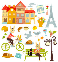 collection of cartoon symbols of Paris