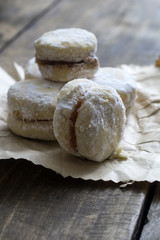 Homemade  small round cookies  on vintage wooden table