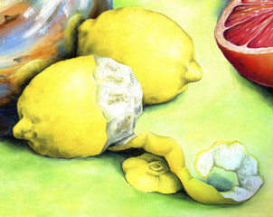  Sour lemon painted in oil on canvas.