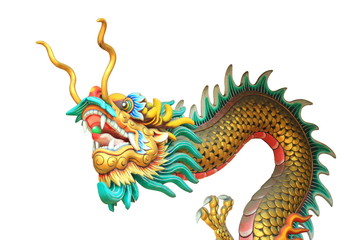 dragon head and body statue isolated on white background