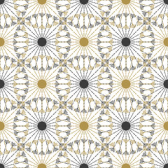 Seamless geometric vintage black and gold circle pattern. Vector