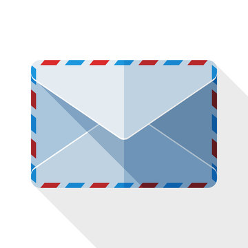Sealed envelope icon with long shadow on white background