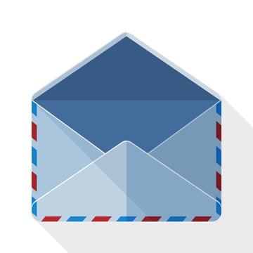 Envelope mail icon with long shadow on white background