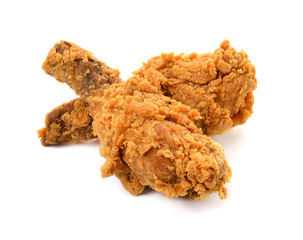 Golden brown fried chicken drumsticks