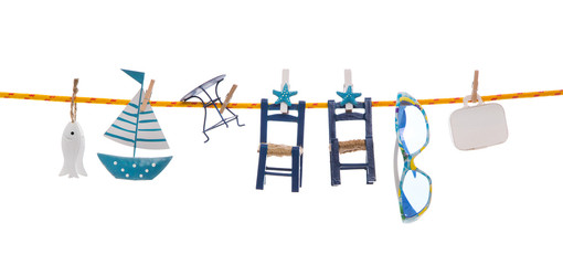 Utensilien für den Sommer Urlaub: Reise Dekoration isoliert