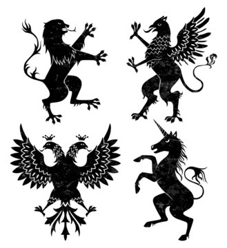 heraldic lion, griffin, eagle and unicorn