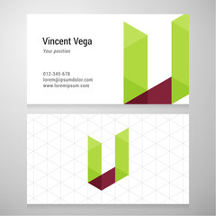 Modern letter V origami Business card template - 83128949