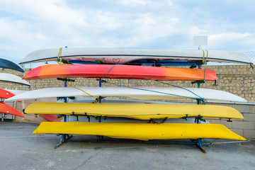 Kayaks stacked 
