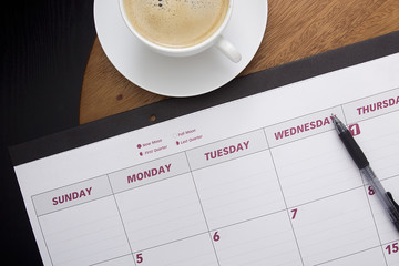 Office calendar planner on the coffee table