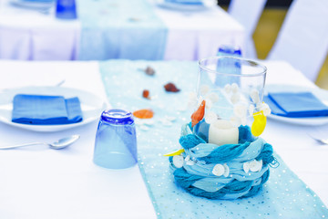 Dining table setting with shellfish