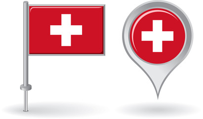 Fototapeta premium Swiss pin icon and map pointer flag. Vector