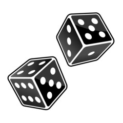 Two Black Dice Cubes on White Background. Vector