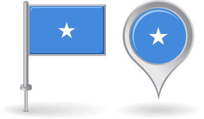 Somalian pin icon and map pointer flag. Vector