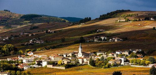village Julienas with vineyards in Beaujolais, Rhone-Alpes, Fran