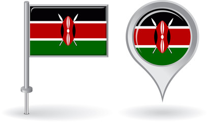 Kenyan pin icon and map pointer flag. Vector