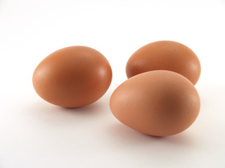 close-up three eggs isolated on white background