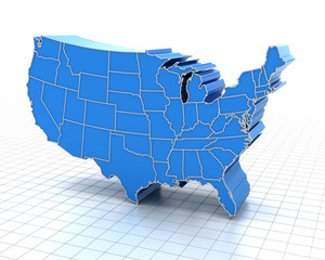 Extruded map of USA with state borders