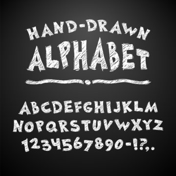 Hand Drawn Chalked Alphabet on Blackboard