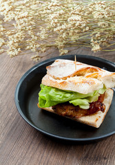 Homemade baquette sandwich with pork
