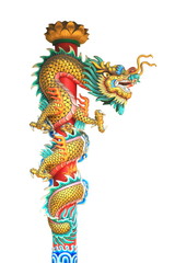 dragon statue around the pole isolated on white background
