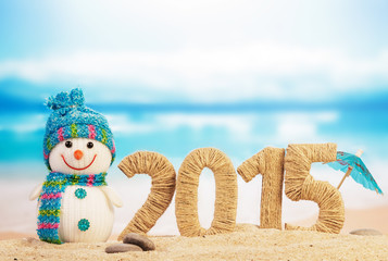 New year 2015 sign with snowman