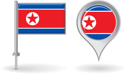 North Korean pin icon and map pointer flag. Vector