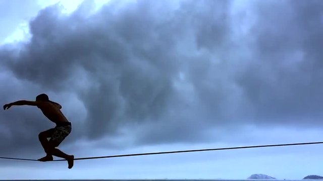 Slackline Silhouette Slow Motion Rio de Janeiro Brazil