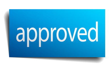approved blue square isolated paper sign on white