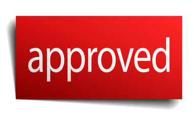 approved red paper sign isolated on white