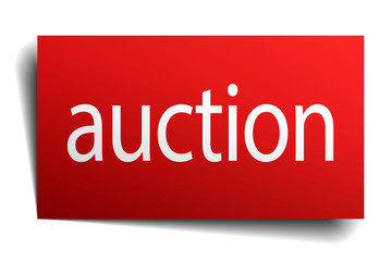auction red paper sign isolated on white