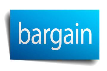 bargain blue square isolated paper sign on white