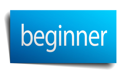 beginner blue square isolated paper sign on white
