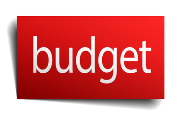 budget red paper sign isolated on white