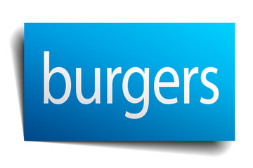 burgers blue square isolated paper sign on white