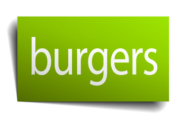 burgers green paper sign on white background