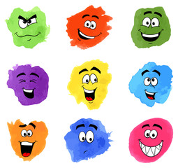 gezeichnete Gesichter auf Aquarell Flecken 