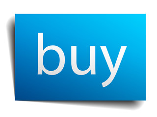 buy blue square isolated paper sign on white