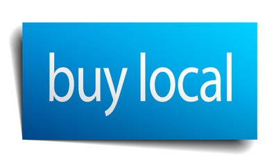 buy local blue square isolated paper sign on white