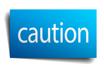caution blue square isolated paper sign on white