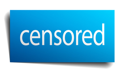 censored blue square isolated paper sign on white