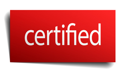certified red paper sign isolated on white