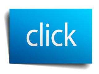 click blue square isolated paper sign on white