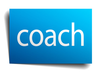 coach blue square isolated paper sign on white