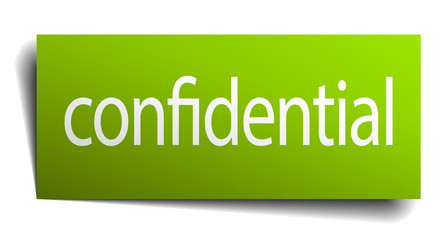 confidential green paper sign on white background