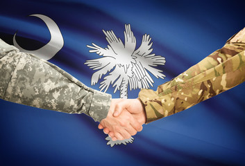 Military handshake and US state flag - South Carolina