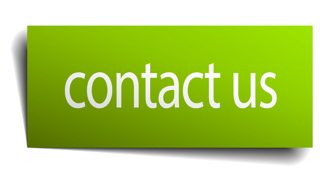 Contact Us Green Paper Sign On White Background