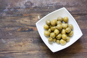 Green olives in marinade