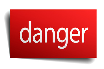 danger red square isolated paper sign on white