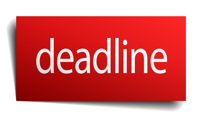 deadline red square isolated paper sign on white