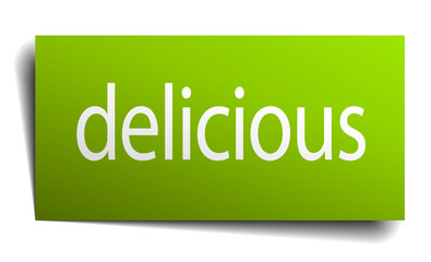 delicious green paper sign on white background